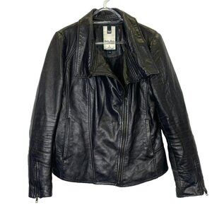 Soia & Kyo Leather Jacket Womens Size Medium Moto Motorcycle Biker Black